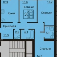 3-к. квартира, 77,1 м², 1/4 эт.