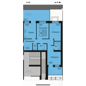 3-к. квартира, 77,1 м², 1/4 эт.