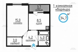 1-к. квартира, 34,7 м², 1/9 эт.